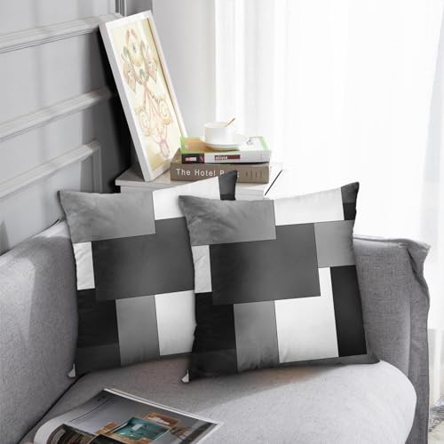 Emvency Set of 2 Grey Geometric Throw Pillow Cover Black Gray White Painting Abstract Checkered Design Decorative Pillow Case Modern Home Decor Standard Square 18x18 Inch Cushion Pillowcase