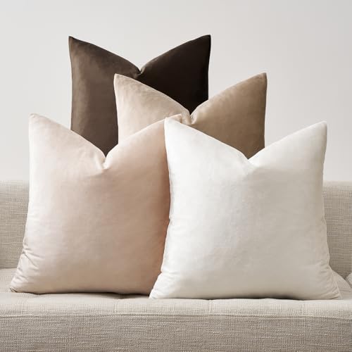GIGIZAZA Pack of 4 Decorative Velvet Pillow Covers 16x16 Gradient Brown