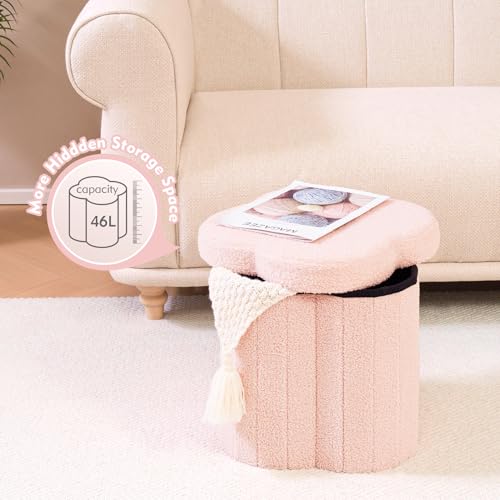 B FSOBEIIALEO Storage Ottoman Cube, 15" Flower Shaped Ottomans, Pink