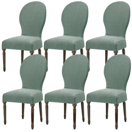 Round Back Dining Chair Cover Set 2/4/6, Curved Back Chair Covers Stretch Armless Dining Chair Slipcovers Mid Century Modern Chair Seat Protector for Kitchen, Home and Banquet (Green, Set of 6)