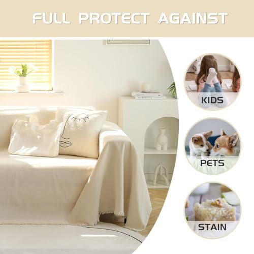 MEETSKY Sofa Cover Cushion Couch Cover Chenille Sofa Cover L Shape Sectional Covers for Dogs Washable Luxury Bed Blanket Furniture Protector for Pets,Kids(X-Large: 71" x 118", Beige