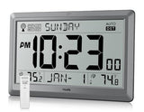 HODIK Wall Clock Atomic with Indoor Outdoor Temperature Battery Powered, Easy Reading with 10.5 Inch LCD Display, 330FT Range Table Wall Clock with DST, 12/24 Hour for Living Room Kitchen (Silver)