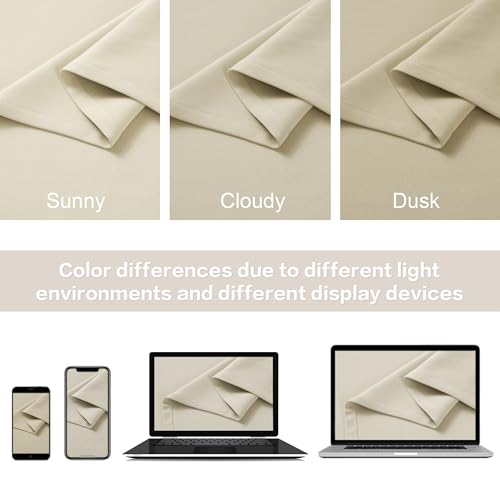 DUALIFE Beige Curtains 102 Length 2 Panels, Cream Blackout Curtains Thermal Insulated Window Treatment Room Darkening Drapes for Living Room Back Tab/Rod Pocket, 52 by 102 Inches Long