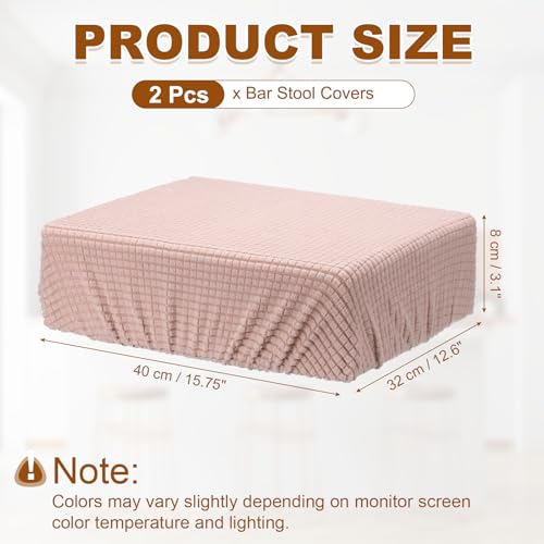uxcell 2 Pcs Seat Covers for Dining Chairs, Bar Stool Covers Stretch Chair Seat Protector Waterproof Saddle Stools Slipcover with Elastic Band for Kitchen Bar, Textured Fleece Light Pink