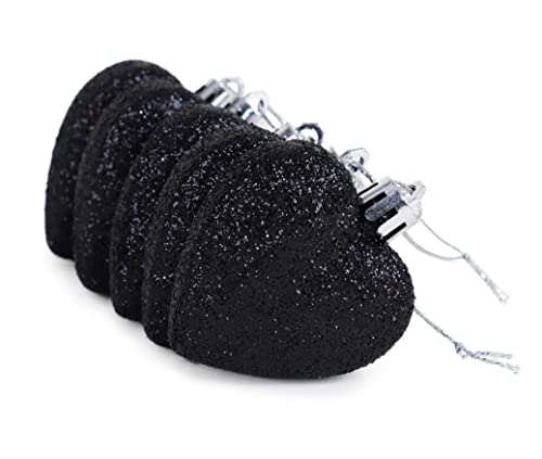 Christmas Concepts® Pack of 8-60mm Heart Shaped Christmas Tree Baubles – Glitter Decorated Baubles (Black)