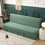 Stretch Armless Futon Cover, Sofa Slipcover Foldable Sofa Bed Cover Furniture Protector with Elastic Bottom, Washable, Polyester Spandex Jacquard Fabric Small Checks (Light Green, Small(47"-59"))