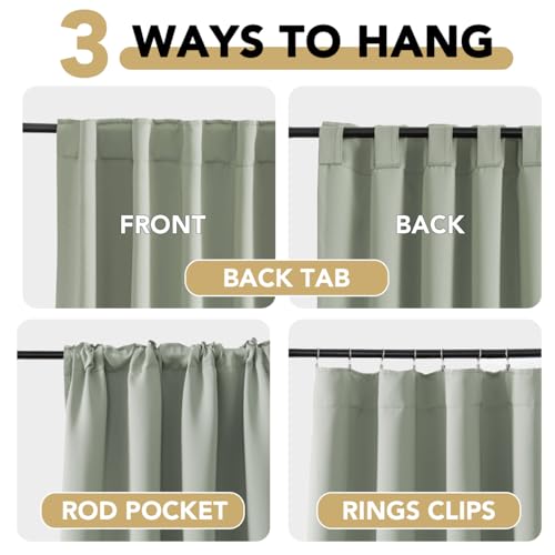 H.VERSAILTEX Blackout Curtains Thermal Insulated Window Treatment Panels Room Darkening Blackout Drapes for Living Room Back Tab/Rod Pocket Bedroom Draperies, 52 x 84 Inch, Light Sage, 2 Panels