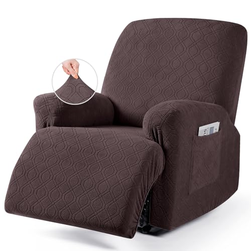VANSOFY Oversized Recliner Chair Cover, 4-Pieces Stretch Recliner Covers for Recliner Chair Soft Reclining Chair Slipcover Jacquard Pattern Furniture Protector for Dogs Cats(Dark Coffee)