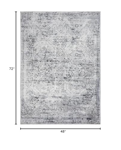 Area Rug 4×6, Vintage Boho Rug,Ultra-Soft Low Pile, Washable, Non Slip,Stain Resistant Printed Carpet for Living Room Bedrooms Playroom Office Kitchen, Classic-Grey