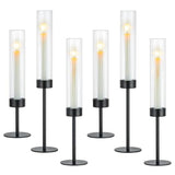 Hewory Black Taper Candle Holders: Candlestick Holders Set of 6 Hurricane Glass Tall Candle Holder for Candlesticks Candle Sticks Holder Decor for Table Centerpiece Wedding Party Christmas Decorations