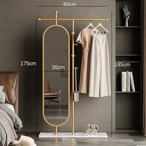 Decorative Simple Floor-Standing Coat Rack, Bedroom Home Dressing Mirror, rotatable Full-Length, Clothes for Living Room(Gold,80cm)