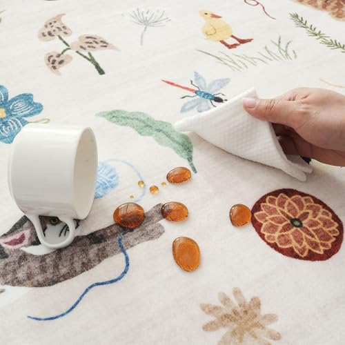 Rugcomf Round Area Rug 6ft Washable Non Slip Floral Animal Cat, Beige