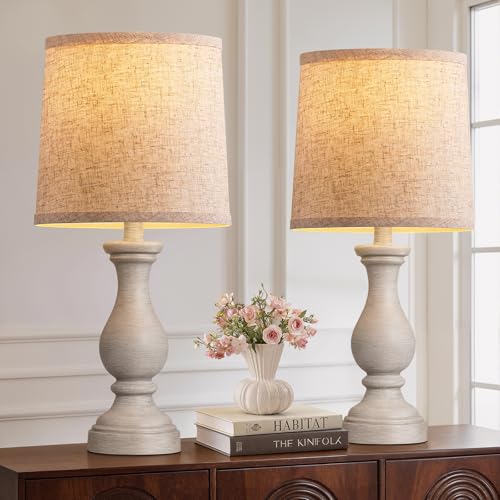 Seealle Farmhouse Table Lamps Set of 2 - Rustic Bedroom Lamps for Living Room, 22" Boho Bedside Lamp for Night Stands End Table Office Desk Lamp Nightstand Clearance Decorating with Linen Shades