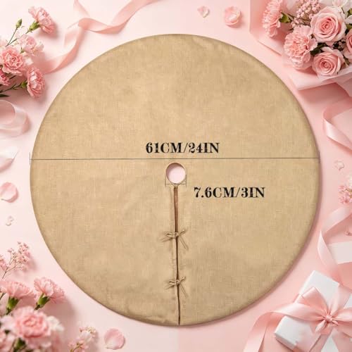 Yuboo Mini Burlap Brown Tree Skirt, 24in Small Double-Layer Linen Rustic Farmhouse Spring Summer Xmas Skirt for Tabletop Tree Countryside Xmas Party Decor Ornaments