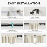 Joydeco Curtain Rods for Windows, Adjustable Black Curtain Rods 16 to 120 inches, 1 inch Diameter Heavy Duty Decorative Window Single Rod Set with Aluminium Finials