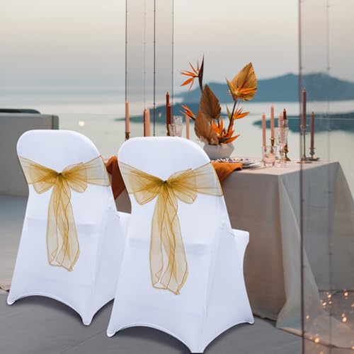 Stretch Folding Chair Covers 10PCS White Spandex Chair Covers Protector for Wedding Party Dining Banquet, Washable Universal Fitted Chair Slipcovers for Celebration Birthday (White, 10pcs)