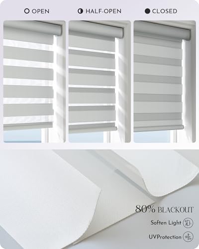 Graywind Motorized Zebra Blinds for Windows, Blackout Smart Blinds with Remote Control, Dual Layer Custom Zebra Shades Work with Alexa, Google Home, Apple Homekit, Classic White