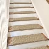 PURE ERA Bullnose Carpet Stair Treads Set Tape Free Non-Slip Indoor Stair Protectors Pet Friendly Rugs 9.5" x 30"(14 Pieces,Khaki Mini-Diamond Trellis)