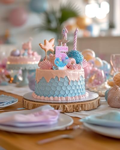 Mermaid Themed Birthday Candles, Number 5 Girls Glitter Birthday Party Supplies,Anniversary Party Decor,2.87 inch Cake Topper Decorations (Mermaid Themed, Number 5)