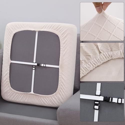 Fuloon Waterproof Seat Cushion Covers 2 PCS, Stretch Sofa Cushion Slipcovers Couch Covers Solid Washable Furniture Protector Suitable for Armchair Loveseat Sofa (Pale Beige)