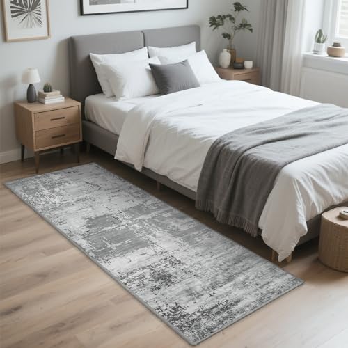 HOMORE 2x6 Runner Rug for Kitchen Hallways Runners Rugs,Grey Area Rug Non Slip Washable Rugs for Entrway Soft Abstract Carpet for Entrance Bedroom Living Room Bathroom Dorm