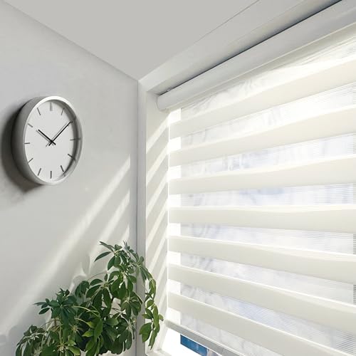 ShadesU Cordless Zebra Blinds – Light Filtering Dual-Layer Window Shades for Privacy (White Color) (Maximum Height 72") (Width 34")