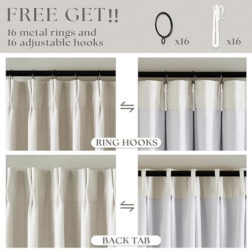 90 Inch Pinch Pleated Linen Blackout Curtains 2 Panels for Living Room Cream Natural 100% Black Out Curtains 90 Inches Long Pinch Pleat Dual Layer Drapes Birch Ivory Drapes for Dining Bedroom Office
