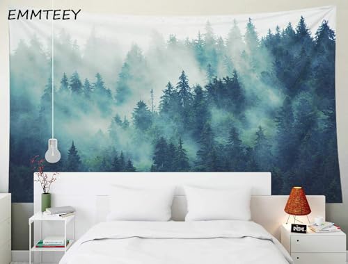 EMMTEEY Forest Tapestry Wall Hanging 80x60 Inch - Green Misty Pine Tree Nature Wall Art, Large Tapestries for Bedroom Living Room Dorm Office Home Decor