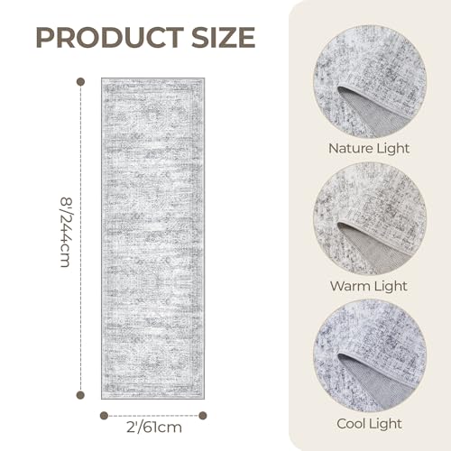 2x8 Runner Rug Non Slip,Washable Hallway Runner Rug,Grey