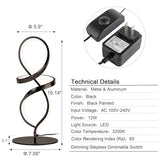 Mayful Modern Table Lamp with LED Unique Spiral Design, Small Nightstand Lamp with Stepless Dimming Switch, Black Bedside Lamps for Bedroom, Nightstand, Living Room, Office, Desk, 12W 3200K Warm White