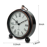 Retro Metal Table Clock Battery Operated Non-Ticking Silent Quartz Table Desk Small Alarm Clock Desk Clock for Kids Bedroom Living Room (Roman-550-15)