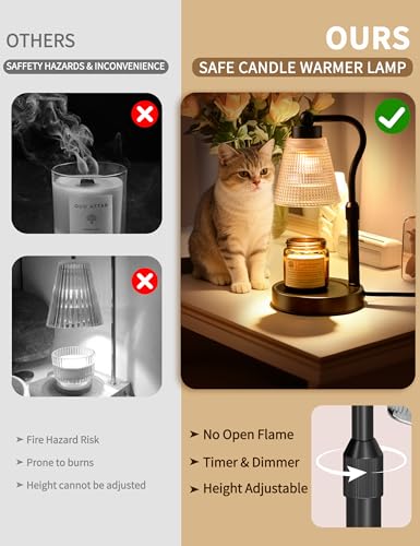 Candle Warmer Lamp for Jar Candles, Height Adjustable & Dimmable with 2/4/8H Timer, 2*50W Halogen Wax Melter Warmer for Home Office Décor, Flameless & Smokeless, Gift for Women Mom, Black-White/2 Pack