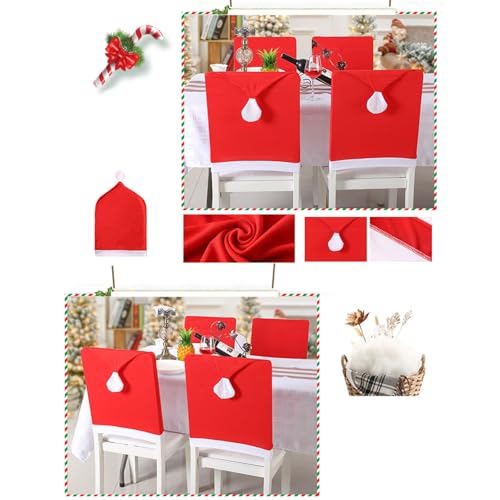Chair Back Christmas Kitchen Chair Slipcovers in Santa Hat Shape for Holiday Decoration Chair Covers