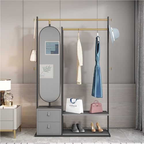Full-Length Mirror Multifunctional Floor-Standing Coat Rack Fitting Mirror Combination Living Room Bedroom Dressing Mirror with Lockers Full Length Floor Mirror (Gold 115cm)