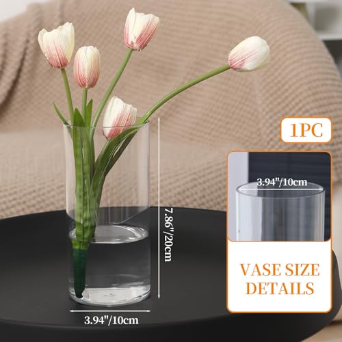 Flower Vase Acrylic Cylinder,7.86" Tall Clear Vase for Centerpieces,Wedding Decorative,Home Décor, Non Breakable Plastic, 3.94" x 7.86" Tall Round - Clear