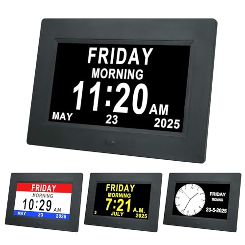 TMC 7 Inch Digital Clock with Day and Date for Elderly - 12 Alarm Options, Auto-Dim, Age Seniors,Elderly, Alzheimer