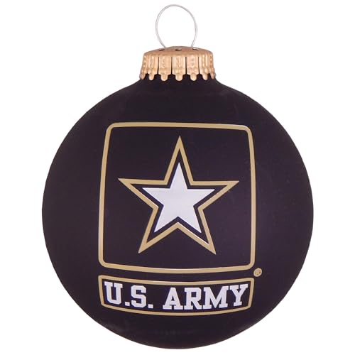 Christmas by Krebs 3 1/4" (80mm) Made in The USA Designer Seamless Patriotic Logo and Hymn Glass Christmas Ball Keepsake Ornament, Army