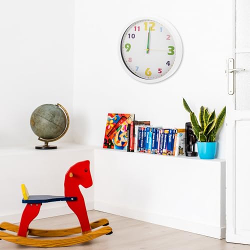PRETYZOOM Educational ’ Wall Clock 10-inch Silent Analog Learning Clock with Cartoon Decor White Frame for Classroom Bedroom Preschool Teaching