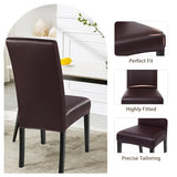SearchI Waterproof PU Leather Dining Chair Covers Set of 6, Stretch Oilproof Parsons Chair Slipcovers Removable Washable Kitchen Chair Protector for Dining Room (Deep Brown)
