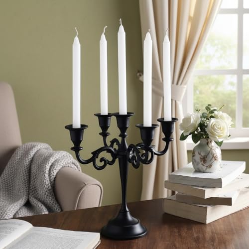 Rely+5-Arm Matte Black Metal Candelabra Halloween Taper Holder Decor