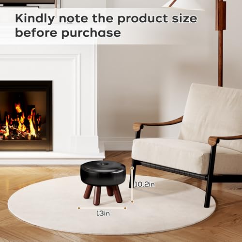 13in Small Round Foot Stool, Faux Leather Footrest, Black Footstool Ottoman