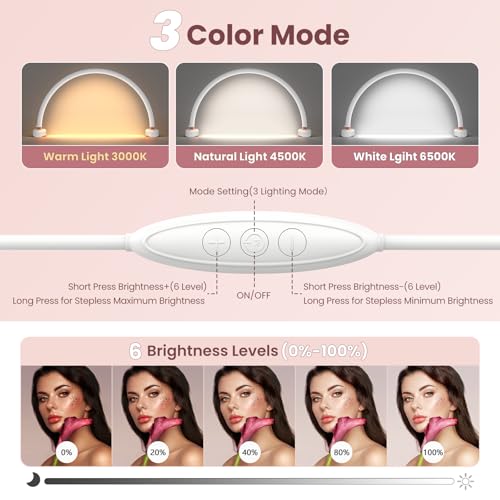 Arc Half Moon Light: 16" Half Moon Light with Foldable Bracket for Desk Salon Table Use - No Flicker & Shadow-Free Desk Lamp with Stepless Brightness 3000-6500K for Manicurist Nail Tech