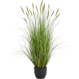KOL 4ft Artificial Cattail Grass, 47.2in Artificial Indoor Outdoor Fake Onion Plant, Home Office Decor Floor Plants & Flowers in Pot Faux Plant Greenery, Housewarming Gift Reed Grass, Green