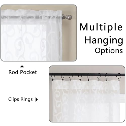 OWENIE Furman Sheer White Curtains 84 inches Long for Bedroom Living Room 2 Panels Set, White Curtains Jacquard Clip Light Filtering Semi Sheer Curtain Rod Pocket Window Drapes, 2 Pcs Each 40 W 84 L