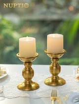 NUPTIO Gold Candle Holder for Table: Brass Pillar Stand for 3" Candles
