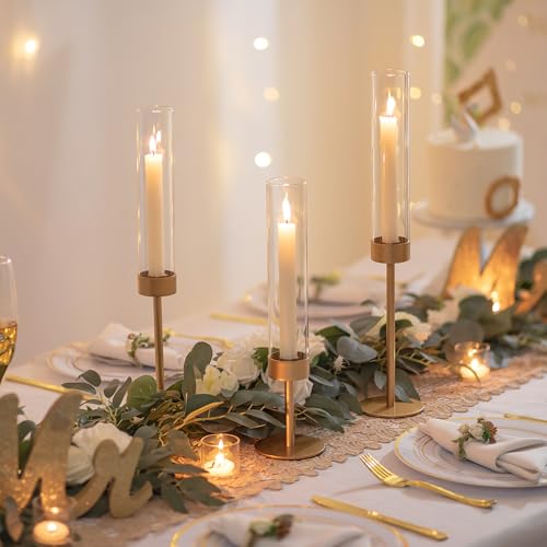 Romadedi Glass Hurricane Candle Holders for Candlestick, Gold, Set of 18