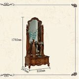 Solid Wood Dressing Mirror Home Floor Mirror Classical Dressing Mirror European Style Retro Bedroom Storage with Pumping Full-Length Mirror