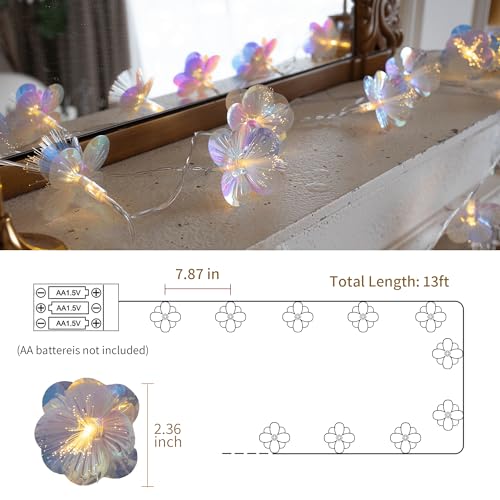 YOLIGHT Fiber Optic Flower String Lights Battery Operated with Timer, 13ft 20 LED Flower Garland Lights Fairy Decor Light for Room Table Wedding Christmas Easter Décor (Warm White)