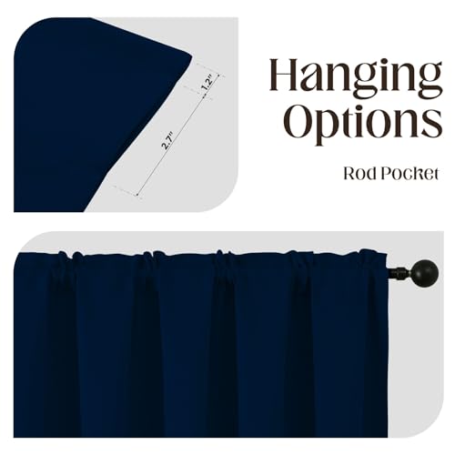 CUCRAF Navy Blue Blackout Curtains 63 Inches, Thermal Insulated Noise Reducing Rod Pocket Dark Blue Window Drapes for Bedroom & Living Room(52x63 Inch, 2 Panels)