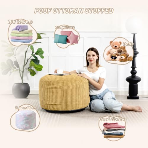 Round Stuffed Pouf Ottoman (Yellow, 26" D x 26" W x 18" H)